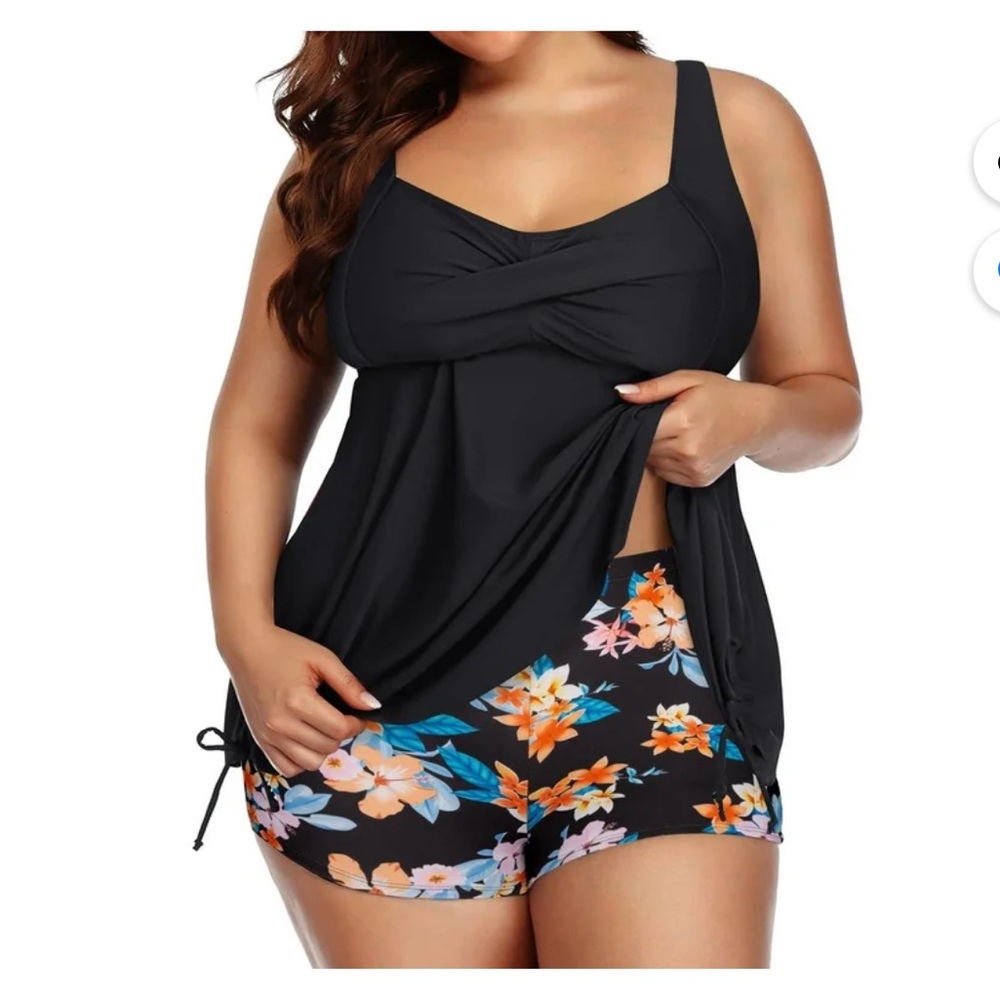 Tankini Plus Size Flowy Swimdress Tummy Control 2 Piece with Shorts
